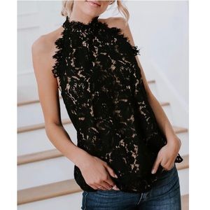Floral Eyelash Lace Hollow Out Fully Lined Blouse
